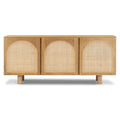 70 Inch Sideboard 3 Door Arched Cane Webbing Panel Solid White Oak Soft Close Cord Management