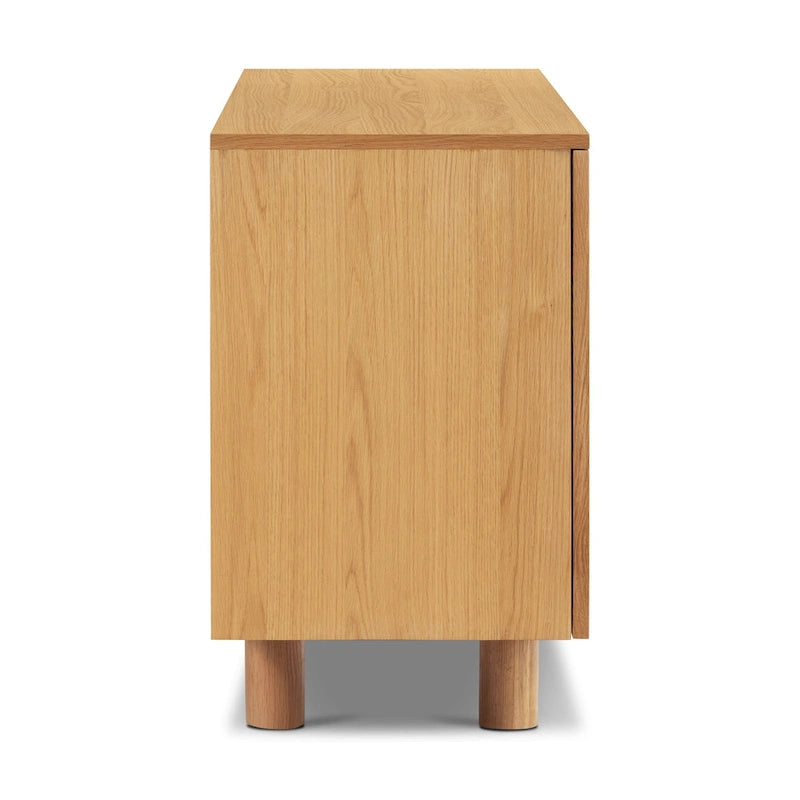 70 Inch Sideboard 3 Door Arched Cane Webbing Panel Solid White Oak Soft Close Cord Management