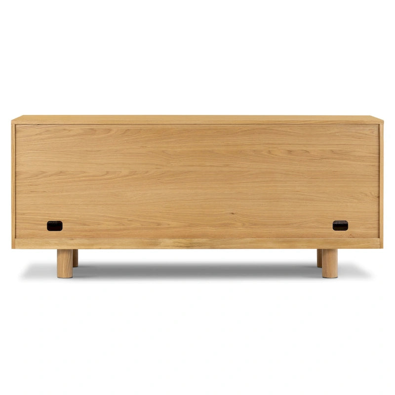 70 Inch Sideboard 3 Door Arched Cane Webbing Panel Solid White Oak Soft Close Cord Management