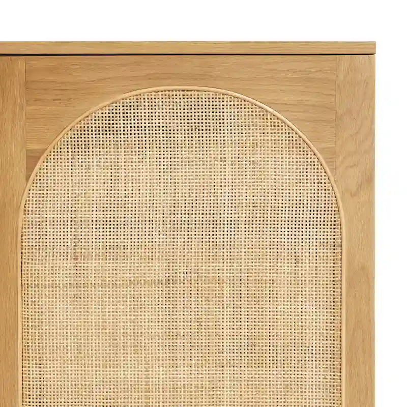 70 Inch Sideboard 3 Door Arched Cane Webbing Panel Solid White Oak Soft Close Cord Management