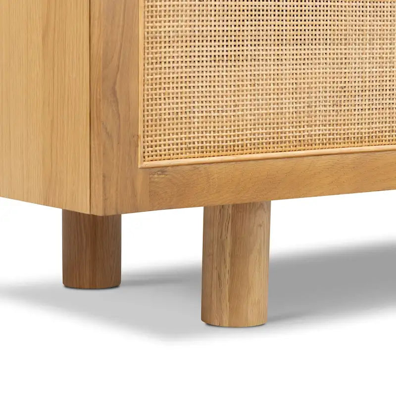 70 Inch Sideboard 3 Door Arched Cane Webbing Panel Solid White Oak Soft Close Cord Management