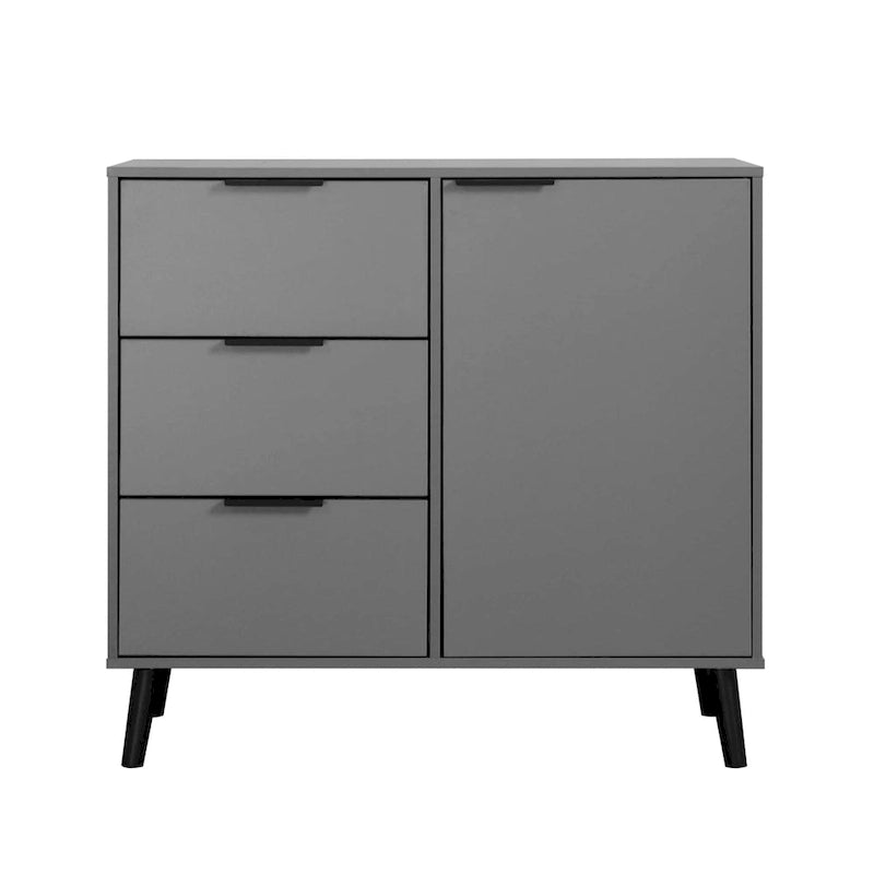 Mid-Century Sideboard 3 Drawers 1 Door Adjustable Shelf Tapered Legs Anti-Tip Particle Board