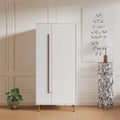 White 2 Door Tall Storage Cabinet Gold Legs Long Handles Modern Minimalist Armoire