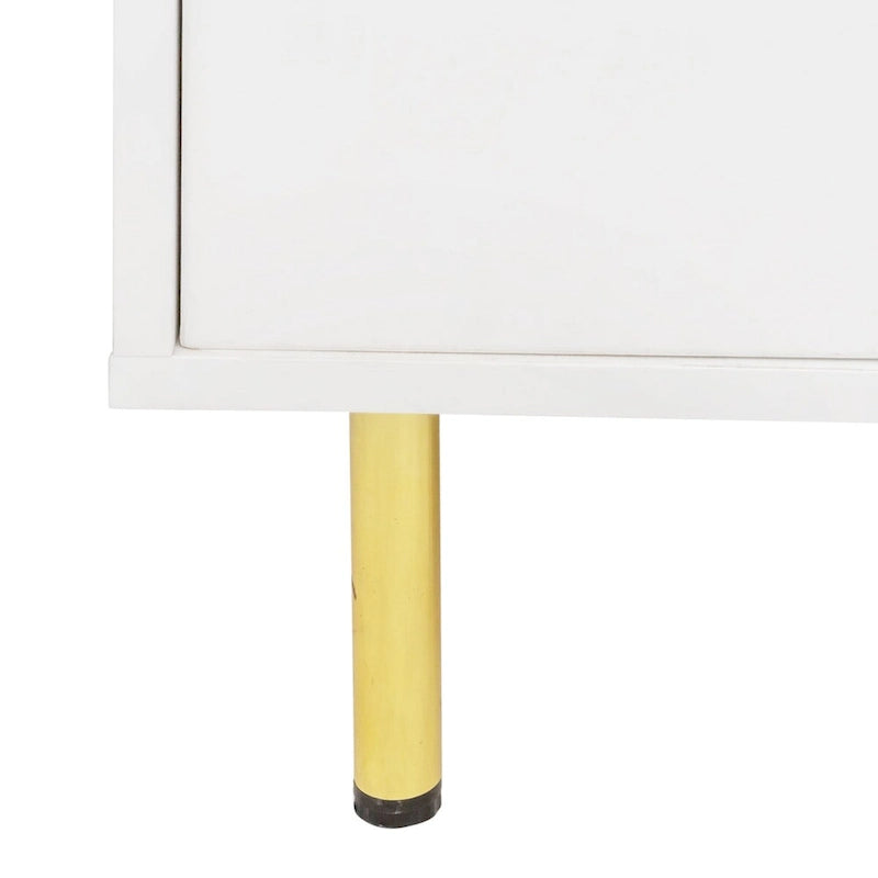 White 2 Door Tall Storage Cabinet Gold Legs Long Handles Modern Minimalist Armoire