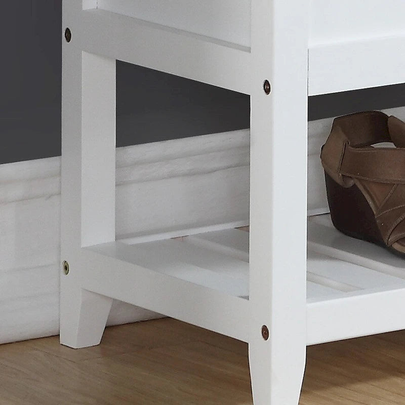 White Wood Storage Bench Faux Leather Cushion Lift Top Hidden Slatted Shoe Shelf