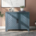 Accent Cabinet 2 Door Herringbone Carved Panel Distressed Antique Blue Adjustable Shelf MDF