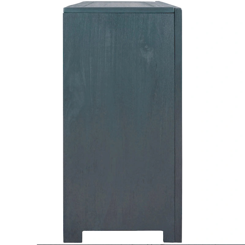 Accent Cabinet 2 Door Herringbone Carved Panel Distressed Antique Blue Adjustable Shelf MDF