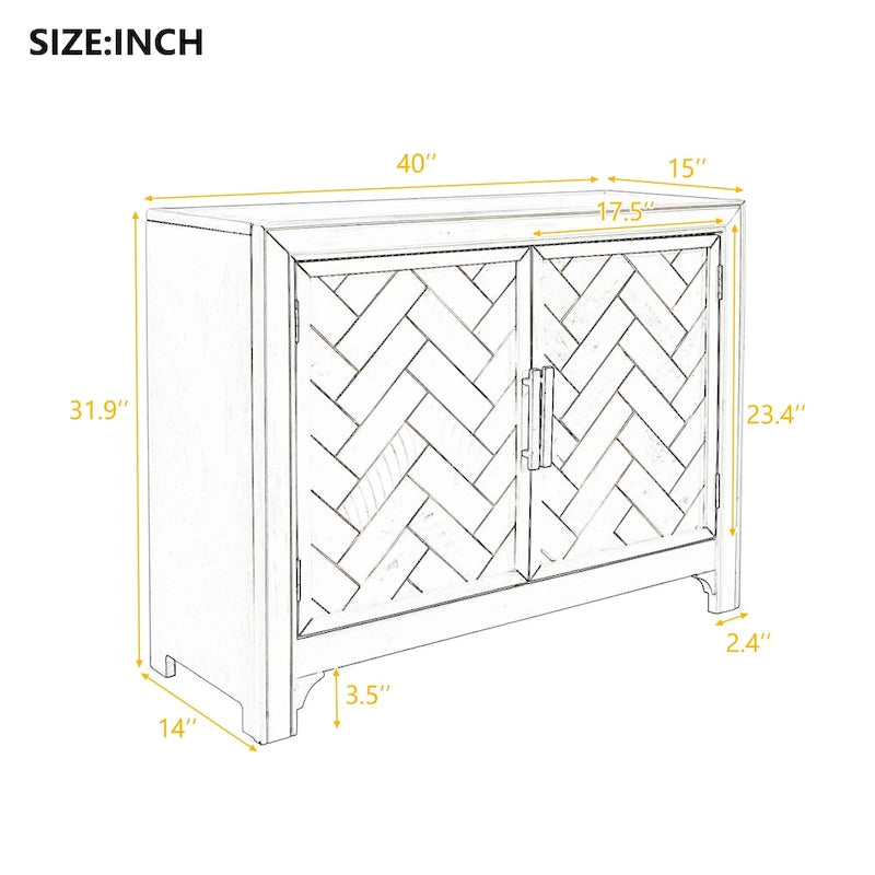 Accent Cabinet 2 Door Herringbone Carved Panel Distressed Antique Blue Adjustable Shelf MDF