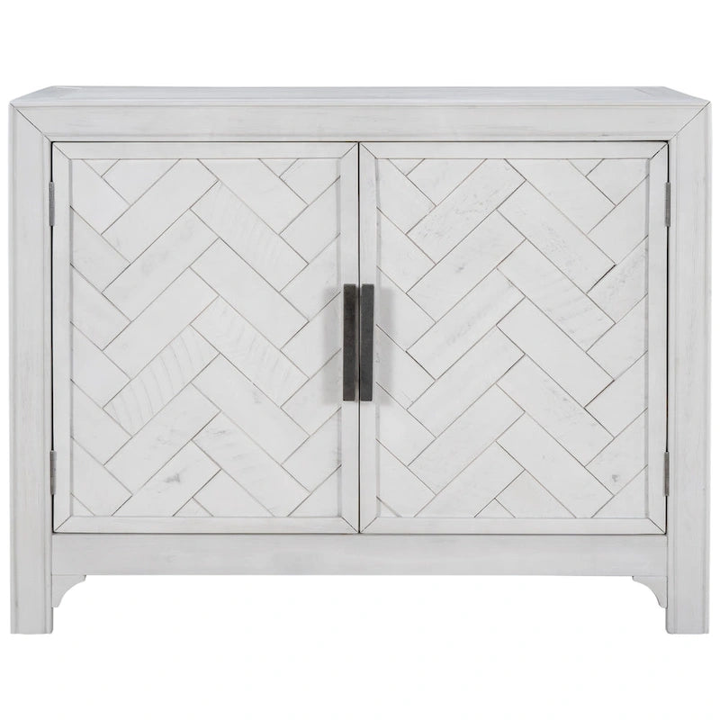 Accent Cabinet 2 Door Herringbone Carved Panel Distressed Antique Blue Adjustable Shelf MDF