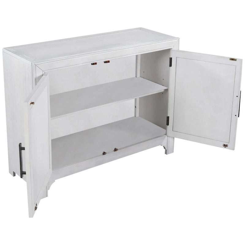 Accent Cabinet 2 Door Herringbone Carved Panel Distressed Antique Blue Adjustable Shelf MDF
