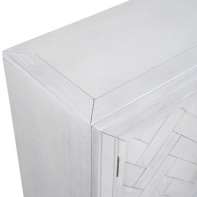 Accent Cabinet 2 Door Herringbone Carved Panel Distressed Antique Blue Adjustable Shelf MDF