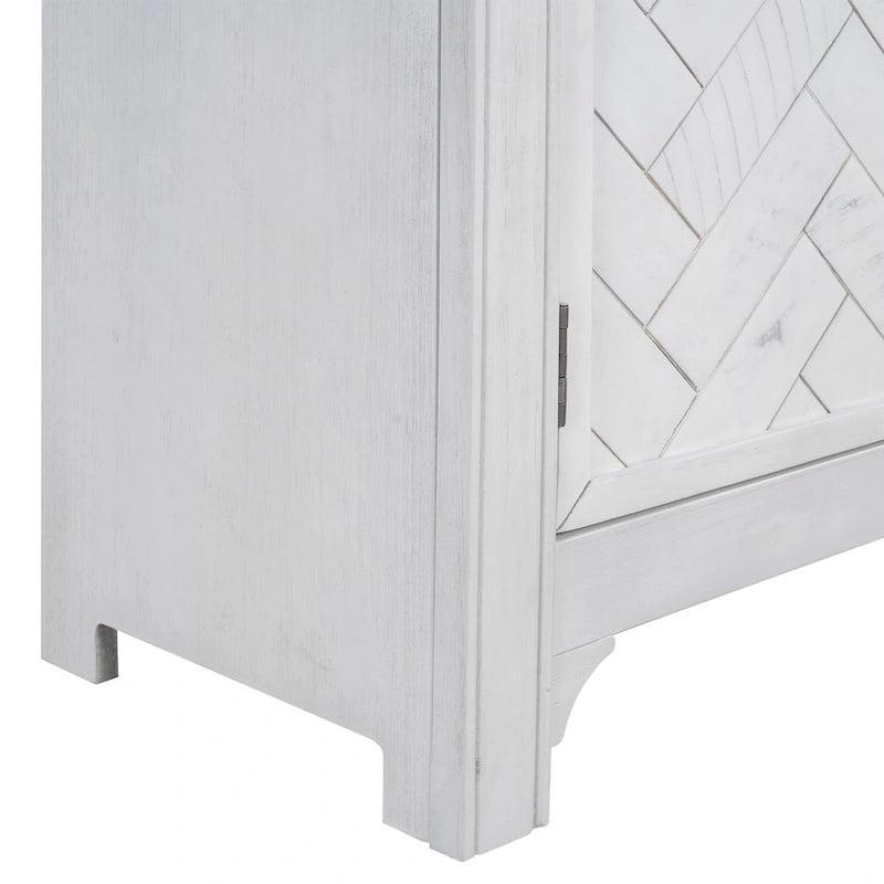 Accent Cabinet 2 Door Herringbone Carved Panel Distressed Antique Blue Adjustable Shelf MDF