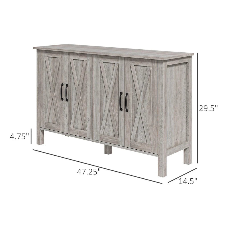 Gray Farmhouse Sideboard 4 X-Brace Barn Doors Adjustable Shelves TV Stand Cabinet
