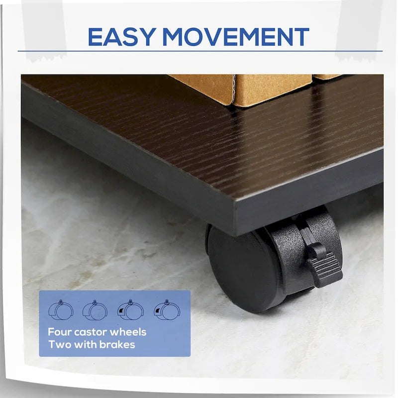 Black Rolling Wood Printer Stand with Drawer Adjustable Shelf Caster Wheels