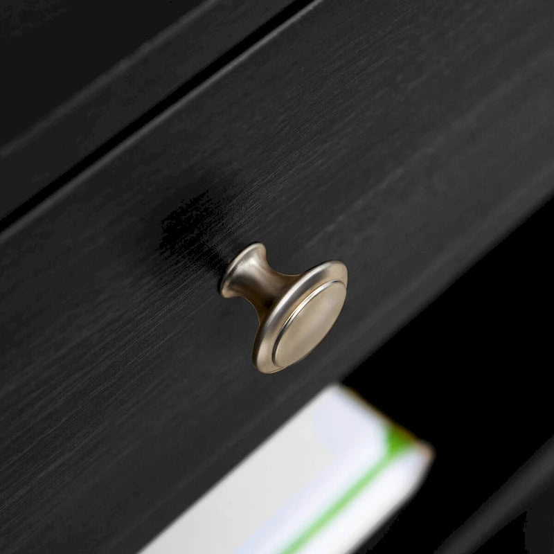 Black Rolling Wood Printer Stand with Drawer Adjustable Shelf Caster Wheels