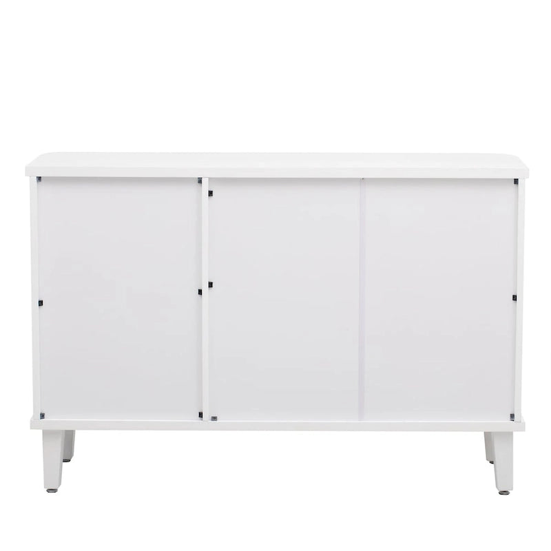 Sideboard 3 Door Vertical Fluted Panel Round Ring Pulls Rounded Top Corners Wood Veneer Cedar Legs