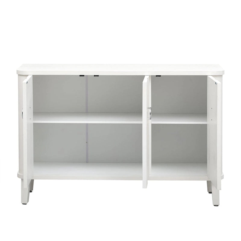 Sideboard 3 Door Vertical Fluted Panel Round Ring Pulls Rounded Top Corners Wood Veneer Cedar Legs