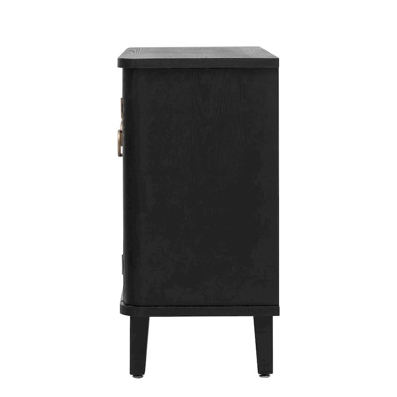 Sideboard 3 Door Vertical Fluted Panel Round Ring Pulls Rounded Top Corners Wood Veneer Cedar Legs