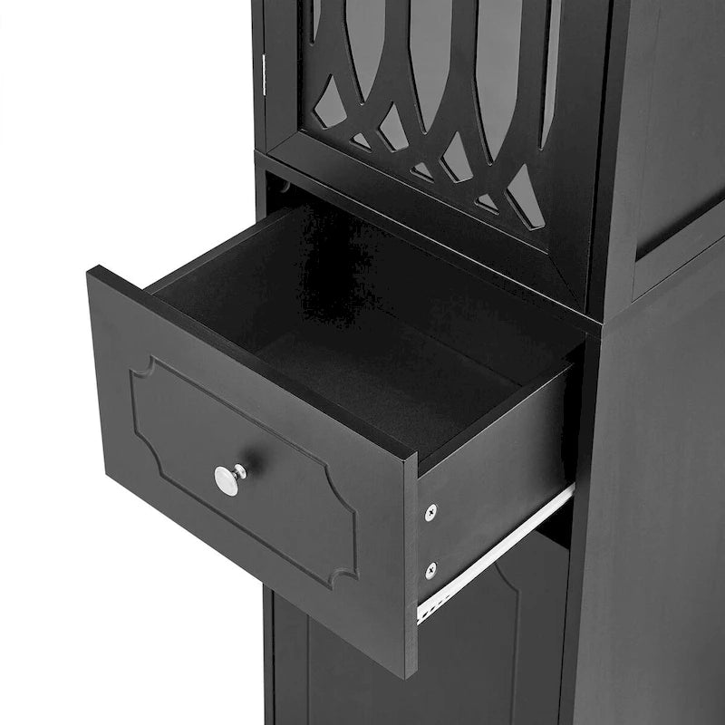 Tall Bathroom Cabinet Gothic Arch Lattice Door 1 Drawer 2 Lower Doors Adjustable Shelves Anti-Tip