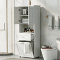 Tall Bathroom Cabinet Tilt-Out Laundry Hamper Open Shelf Drawer Double Door MDF Anti-Tip