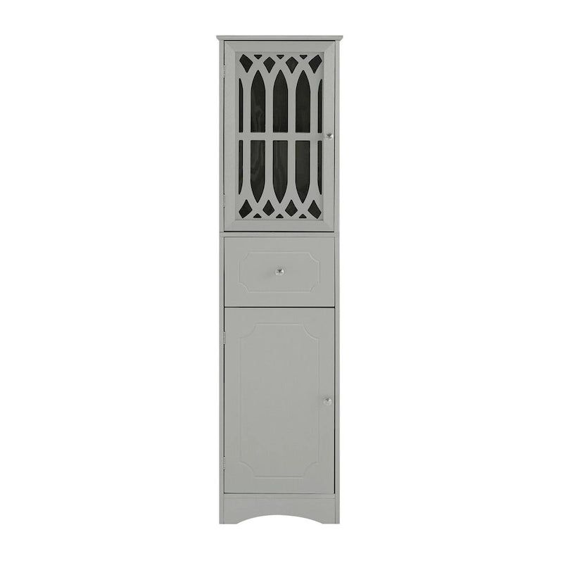 Tall Freestanding Bathroom Cabinet Decorative Door Open Shelves Drawer Lower Storage
