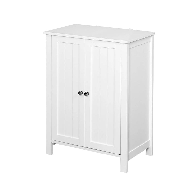White Bathroom Floor Cabinet Double Door 3 Shelf Adjustable Waterproof MDF Freestanding