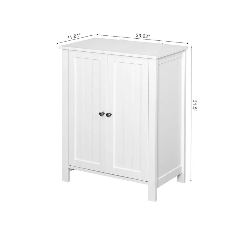White Bathroom Floor Cabinet Double Door 3 Shelf Adjustable Waterproof MDF Freestanding