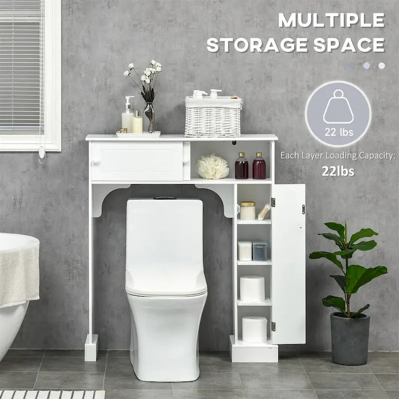 Over Toilet Storage Cabinet 2 Sliding Doors 2 Compartments Wide Flat Top MDF Anti-Tip White