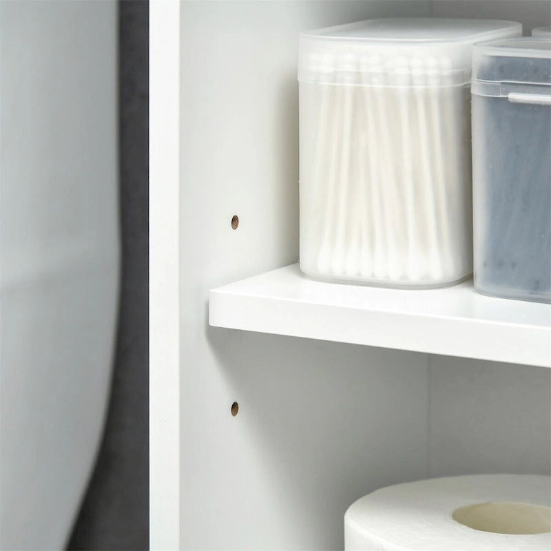 Over Toilet Storage Cabinet 2 Sliding Doors 2 Compartments Wide Flat Top MDF Anti-Tip White