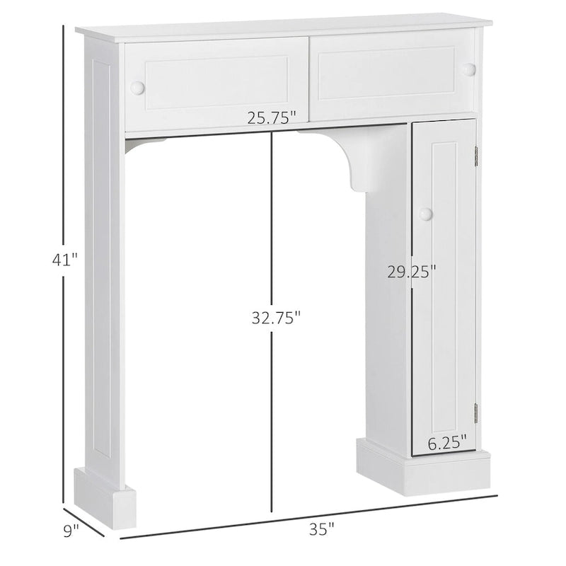 Over Toilet Storage Cabinet 2 Sliding Doors 2 Compartments Wide Flat Top MDF Anti-Tip White