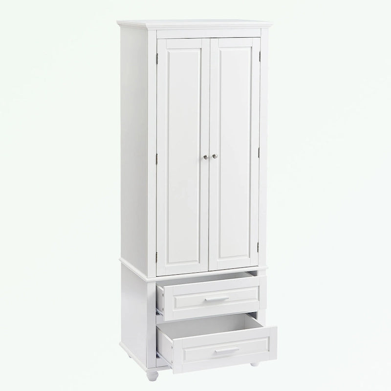 Tall Bathroom Storage Cabinet Single Door 3 Shelf 2 Drawers Ball Feet Crown Molding MDF