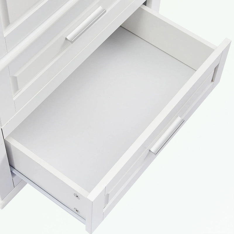 Tall Bathroom Storage Cabinet Single Door 3 Shelf 2 Drawers Ball Feet Crown Molding MDF