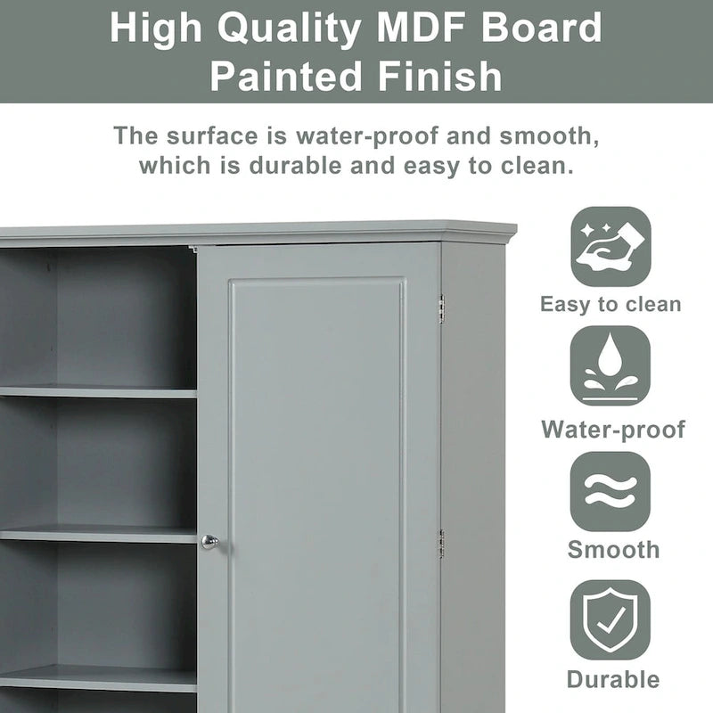 Gray Wide Freestanding Bathroom Storage Cabinet 2 Doors Adjustable Shelves 2 Drawers