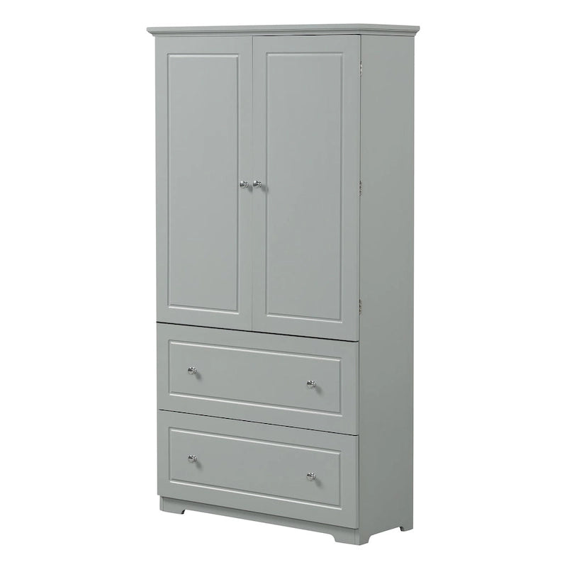 Gray Wide Freestanding Bathroom Storage Cabinet 2 Doors Adjustable Shelves 2 Drawers